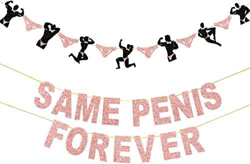 Juivesia Hen Party Decoration, Bridal Shower Accessories, Same Penis Forever Banner, Gold Photo Booth Props Hanging Sign Backdrop Engagement Decor
