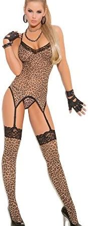 Elegant Moments Women's Leopard Print Camisette, G-String and Matching Stockings