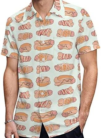 Happy Penis Dick Sweet Bacon Wrapped Mens Shirt Print Short-Sleeve Button Down Hawaiian Shirts Casual Beach Blouse Tops