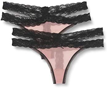 Iris & Lilly Women's Mesh and Lace Thong Knickers, Pack of 2