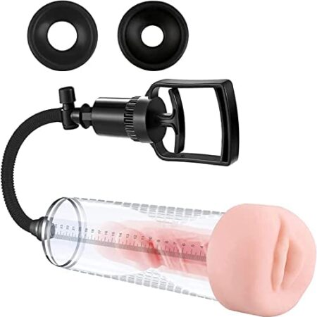 Manual Vacuum Penis Pump Strengthen Enlarger Booster Extender Device for Men Penis Massage Care with 1pcs Lifelike Vagina Sleeve, 3pcs Suction Sleeves in Different Sizes