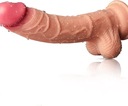Realistic 9.5 Inch Dildos Feels Like Skin Soft Silicone Personal Dildo Strong Suction Cup Hands-Free Play Real Veins Dildo for Vaginal G-Spot Stimulation Dildo Anal Sex Toys Women Men and Couple Flesh