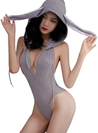 SINROYEE Women's Bunny Girl Costume Homewear Bodysuit with Skirt Sexy Anime Cosplay Lingerie