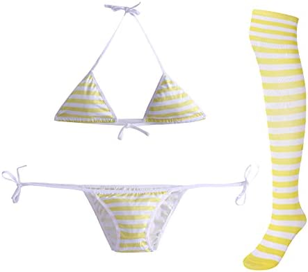 Sexy Lingerie Set for Women with Striped Thigh High Socks Japanese Anime Bikini