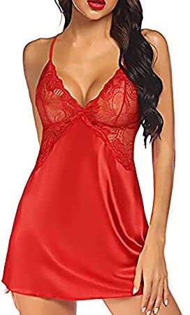 AMhomely Women Lace Lingerie Front Closure Babydoll V Neck Nightwear Sexy Chemise Nightie