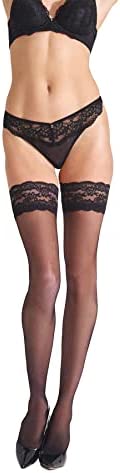 Ann Summers - Lace Top Hold-up Stockings for Women, Thigh High Tights with Glossy Finish & Lace Top, Lace Stockings, Slinky Denier - Black