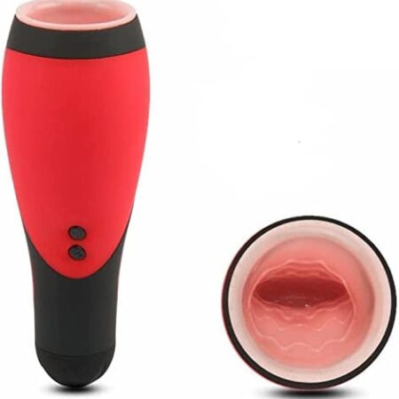 Electric Male Masturbator Cup 30 Vibrating for Penis Stimulation Textured Blowjob Deep Throat Oral Pocket Pussy Sex Toys for Men Red/Black