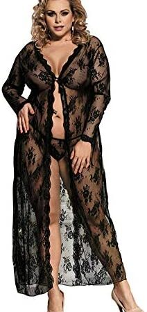Women Lace Robe Transparent Babydoll Nightdress Dressing Gown and Thong Set UK 8-22