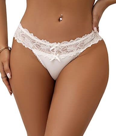 ohyeahlady Women's Floral Lace Thongs Soft Stretchy Knickers Plus Size Underwear Ladies Panties Hipster Bikini